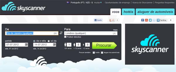 Comprar voos baratos no Skyscanner