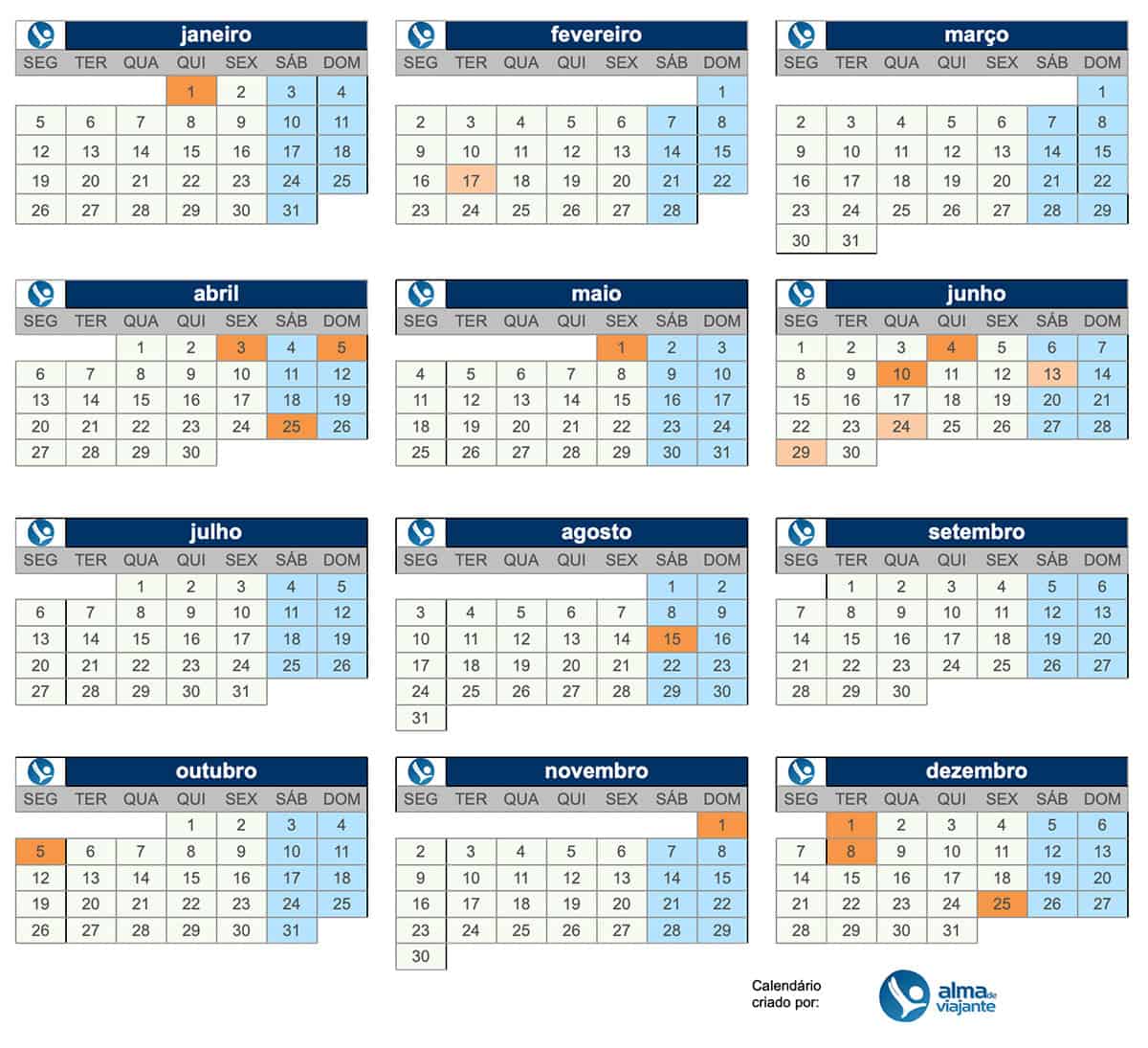 Calendário dos feriados em Portugal 2026
