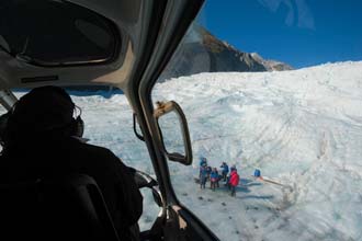 Chegada de helicóptero a Franz Josef