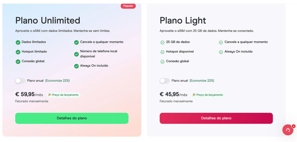 Tabela de preços Holafly Plans