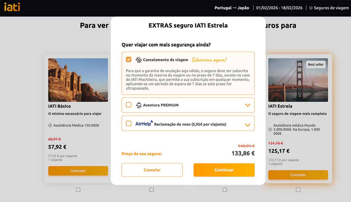 Preço do seguro de viagem para o Japão