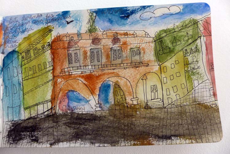 Sketch noturno do Largo da Oliveira, Guimarães, por Inês Morato