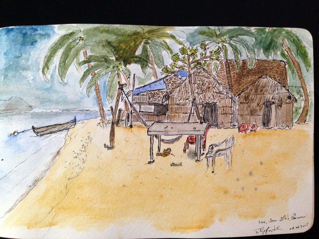 Vista das Cabanas Ina, local onde me alojei na pequena ilha de Naranjo Chico, arquipélago de San Blás